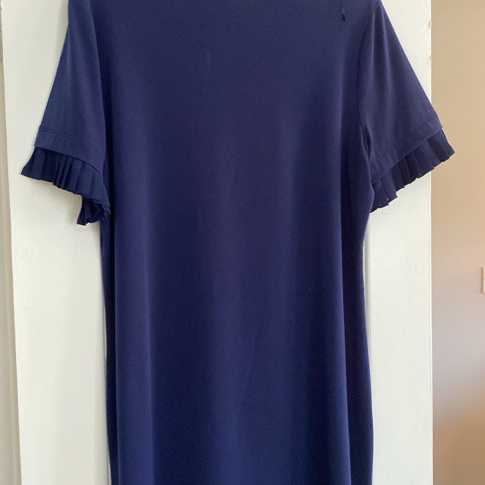 Michael Kors navy blue Shift dress with pleated sleeves. To knee.  Size L. EUC. - Picture 9 of 13